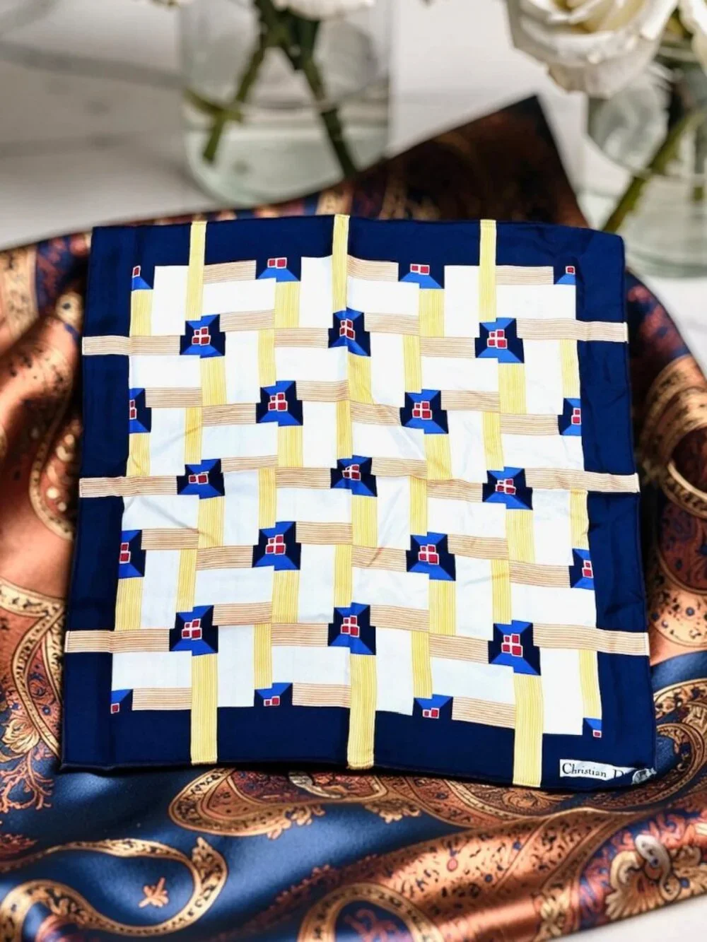 New-Christian Dior silk Satin Neck-Kerchief 20